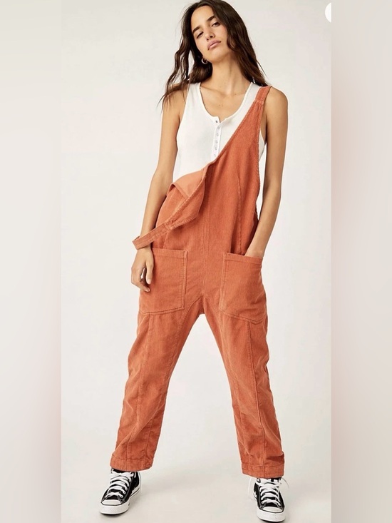 We The Free Denim - We The Free High Roller Burnt Orange Corduroy Overalls